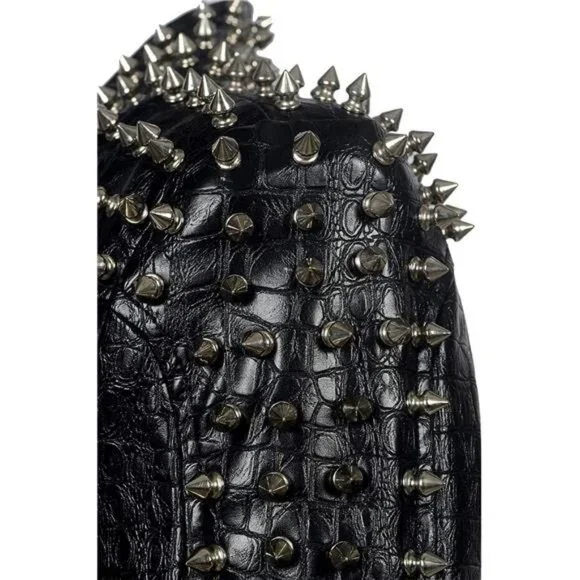 Women's Punk Faux Leather PU Black Jacket Studded Rivet Fashion Streetwear Coat - Picture 5 of 7